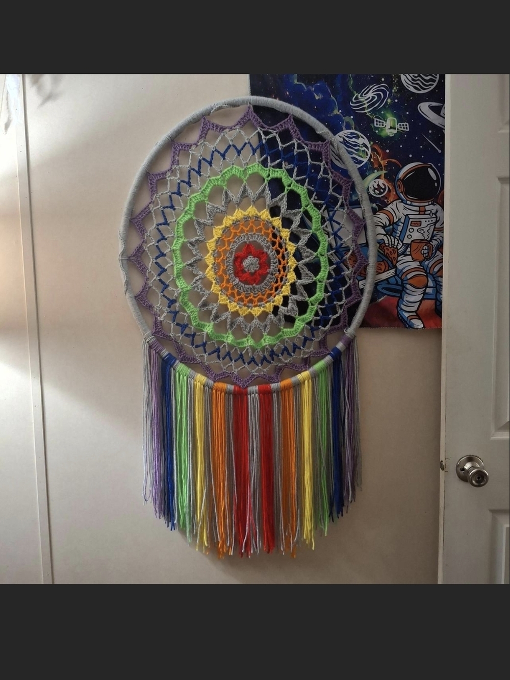 Handmade Rainbow Crochet Dreamcatcher Wall Hanging